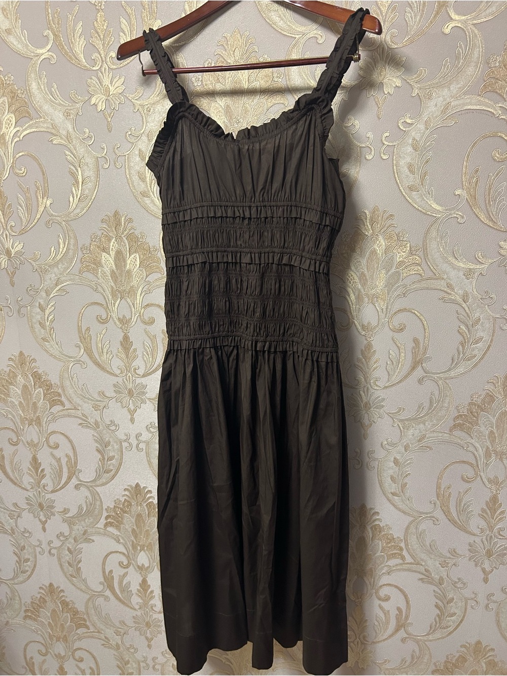 NWT Caroline Constas Ivette Smocked Maxi Dress in Chocolate Brown – Size M